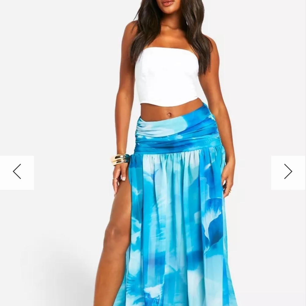 Blue and White Strapless Top and Maxi Skirt Set